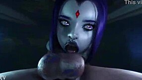Short Raven sucks Widowmaker's monster cock deep!