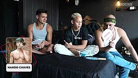 Hey, check out this backstage threesome with big cocks and asses!