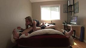 Milf teases her bound boyfriend's sensitive feet and cock part 1 with licking and tickling!
