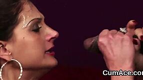 Peculiar Hottie Gets Jizz Load On Face Sucking Sperm