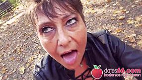 Weird-Looking German Granny Rubina Takes Big Cock in Public POV