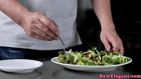 European beauty gets anal creampie in restaurant kitchen