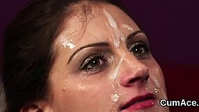 Peculiar Hottie Gets Jizz Load On Face Sucking Sperm