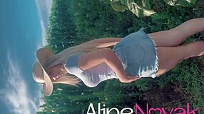 Blonde babe flashes at corn field, gets blowjob from alinenovak.