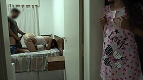 hijastra masturbates while fucking mom