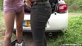 Does cute teen Dee suck black cock outdoors?