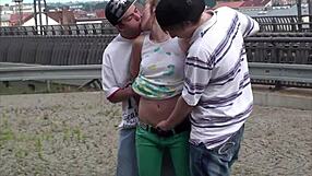 18 Year Old Hot Blond In Public Threesome At Train Station