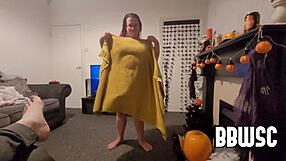 Ever seen a BBW swallow cock like life depends on it? She takes cum on huge tits.