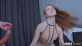 Petite 18+ blonde hottie gets her tight ass filled with anal blowjob and riding