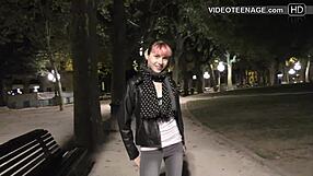 18-year-old brunette teen participates in anal casting interview with dildo