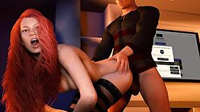 3d hentai redhair bitch takes hard anal fucking with big cock