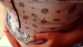 hot milf pulls pantyhose up full of cum, feeling wet and horny