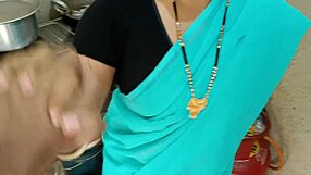 Newly married housewife was chatting with husband and getting fuck with step-brother in kitchen in doggy style dirty hindi audio