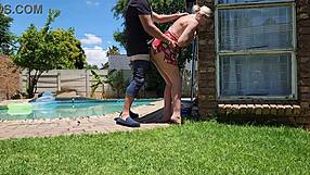 helping neighbor's wife with pool in outdoor standing position