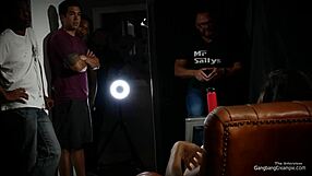 Busty MILF handles five strangers wildly.