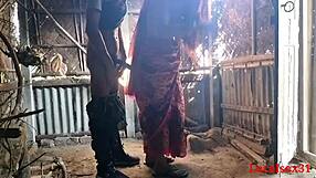 Red saree wife outdoor blowjob