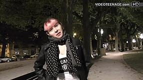 18-year-old brunette teen participates in anal casting interview with dildo