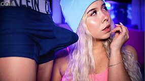 Blonde College Student Teasing Boyfriend's Cock Over Boxer Shorts