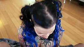 vinyl vixon handles big cock pov blowjob and swallows huge load