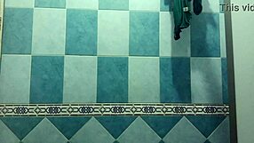 karmica, the chubby mexican filipina, relaxes in the shower after a day at the beach, embracing her pregnancy