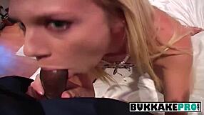 Blonde Receives Interracial Blowbang Bukkake Facials