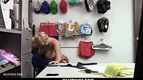 sexy milf caught stealing lets mall officer pound her hard.
