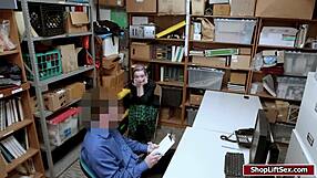 Blonde shoplifter's shaved pussy gets banged by group