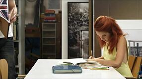 Redhead Student Blows Guy in Study Room Before Fucking with Feet Play