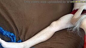 Amateur couple indulges in christmas blowjob with heels, buttplug, and toys for creampie finish