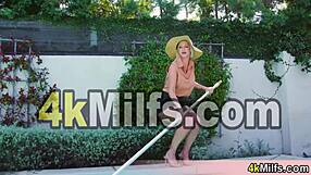 Busty blonde cougar Alexis seduces the garden guy with her big tits and oral skills