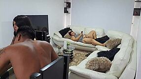 horny mature woman masturbates eagerly while her stepsons watch in the homemade scene