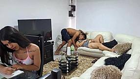 horny mature woman masturbates eagerly while her stepsons watch in the homemade scene