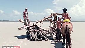 agan anal threesome on the beach with young ebony