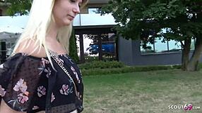 German Scout picks up 18-year-old student Lara from Hamburg for street casting sex.