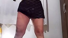 Undressing transparent black skirt and yellow panties