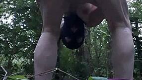 Female slave indulges in outdoor self-pleasure in the forest on August 14, 2023