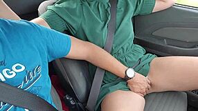 Fingered her bald pussy while driving and got blown