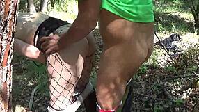 busty tattooed mature blonde gets anal fucked outdoors