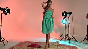 blonde teen model poses nude backstage with small tits in photoshoot