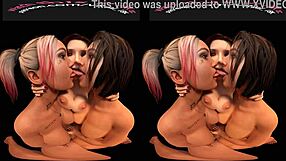 vreal 18k threeway lesbian tongue kissing with mutual fingering and big tits