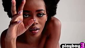 Petite black teen Alicia in sexy lingerie and poses