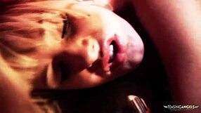 this blonde slut in stockings loves ass fucking and sucking, ending with cum on her face