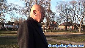 Euro Teen 18+ Pleasuring Old Man's Cock in Wild Bent-Over Action