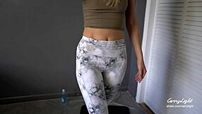 Step mom catches son jerking off, helps him cum on her pussy while husband is home.