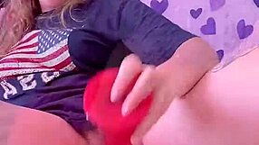 Huge red dildo machine makes her squirt everywhere.