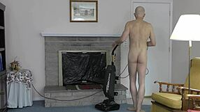 Gay nudist cleans house naked
