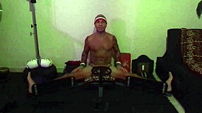 porn star maxxx loadz stretches tight in split machine at g t s gym, clothes ripping during tan sex workout