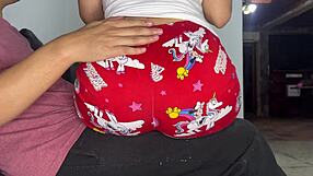 Innocent stepdaughter sits on stepdad's lap while eating, he craves her ass