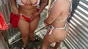 Spy cam catches BBW babes in beach hut antics