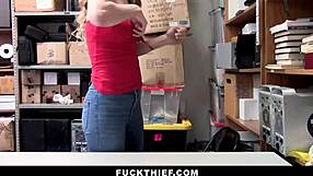 Security officer catches burglar stealing and fucks her bent over in the shop